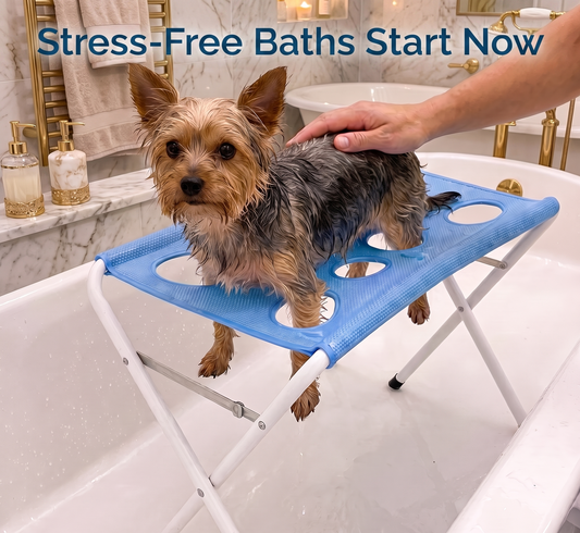 Portable Foldable Hands Free Stainless Steel Frame Breathable Mesh Support Pet Shower Rack Dog Bathing Stand For